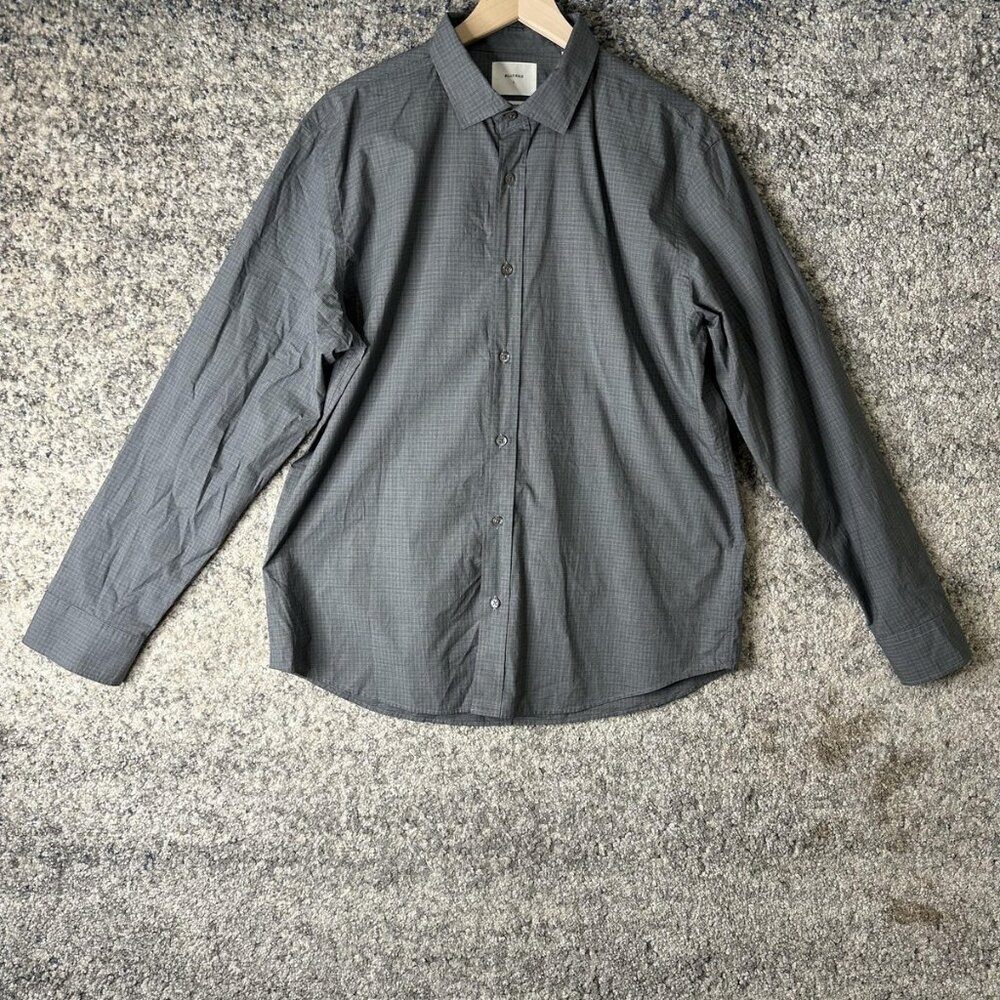 Billy Reid Shirt Mens Large Gray Microcheck‎ Standard Fit Button Up Dress Cotton